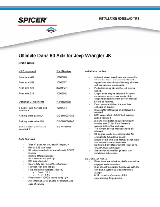 The Ultimate Dana 60 Axle Instruction Sheet 