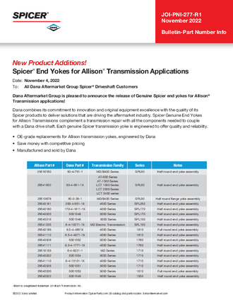 Genuine Spicer® End Yokes for Allison® Transmission Applications