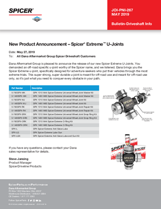 New Product Announcement – Spicer® Extreme™ U-Joints