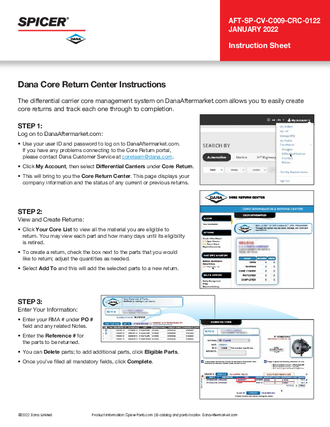 Dana Core Return Center Instructions