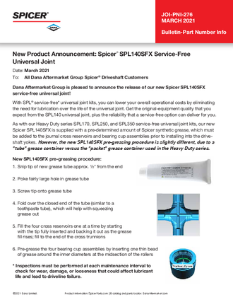 New Product Announcement: Spicer® SPL140SFX Service-Free Universal Joint