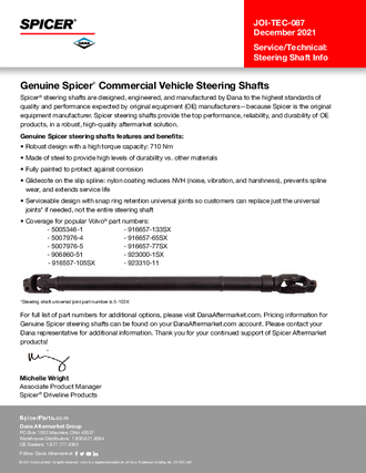 Genuine Spicer Commercial Vehicle Steering Shafts