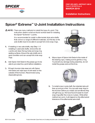 Spicer® Extreme™ U-Joint Installation Instructions