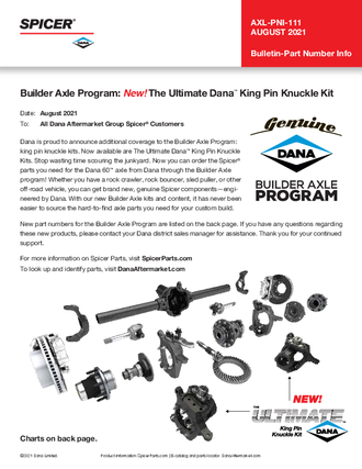 Builder Axle Program: New! The Ultimate Dana™ King Pin Knuckle Kit